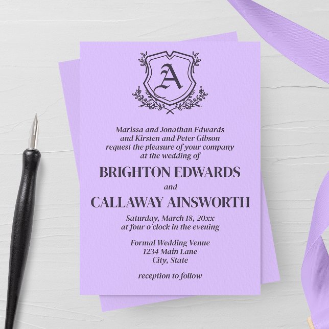 Lavender Leaf and Floral Monogram Wedding Invitation (Creator Uploaded)