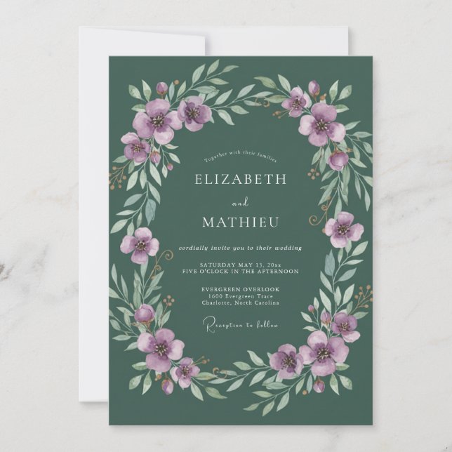 Lavender Leafy Hunter Wedding Invitation (Front)