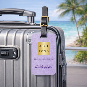 Lavender leather business company logo name luggage tag