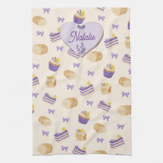Lavender Lemon Cake Watercolor Baking Design Tea Towel