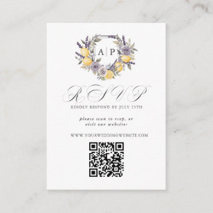 Lavender Lemon Monogram Floral Crest QR RSVP Enclosure Card