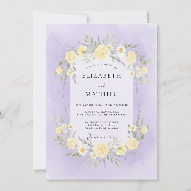 Lavender Lemon Peony Wedding Invitation (Front)