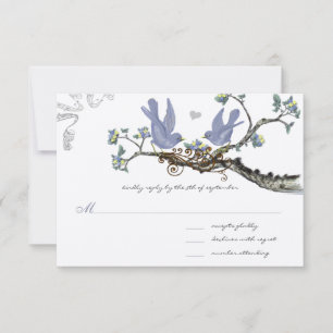 Lavender & Lemon Yellow Vintage Birds Wedding RSVP Card