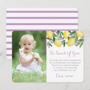 Lavender Lemons Little Girl Birthday Party Photo Thank You Card