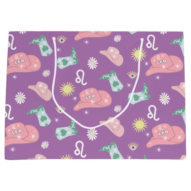Lavender Leo Zodiac Pattern Aesthetic Large Gift Bag (Front)