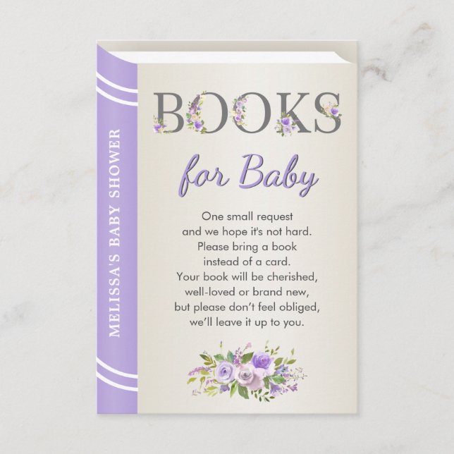 Lavender Library Baby Shower Sprinkle Book Request Enclosure Card (Front)