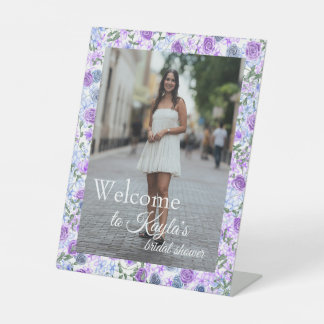 Lavender, Light Blue Roses Bridal Shower Welcome Pedestal Sign