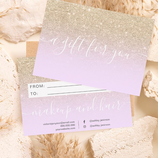 Lavender light gold glitter ombre gift certificate (Creator Uploaded)