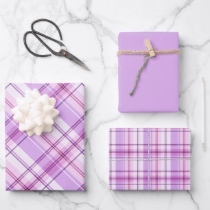 Lavender, Light Pink & White Plaid Wrapping Paper Sheet