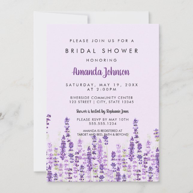 Lavender Light Purple Flowers Bridal Shower Invitation (Front)