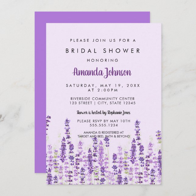 Lavender Light Purple Flowers Watercolor Invitation (Front/Back)