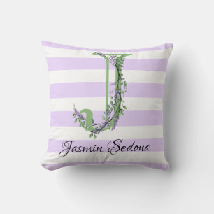 Lavender light purple white strips monogram cushion