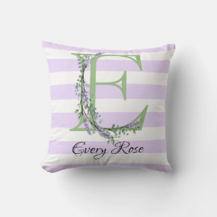 Lavender light purple white strips monogram cushion