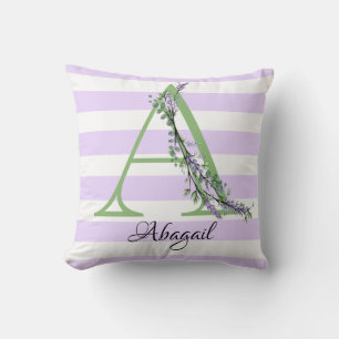 Lavender light purple white strips monogram cushion
