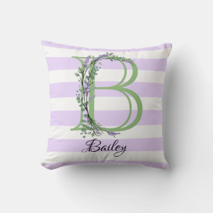 Lavender light purple white strips monogram cushion