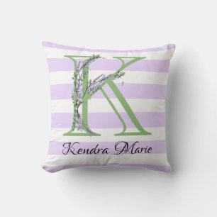 Lavender light purple white strips monogram cushion