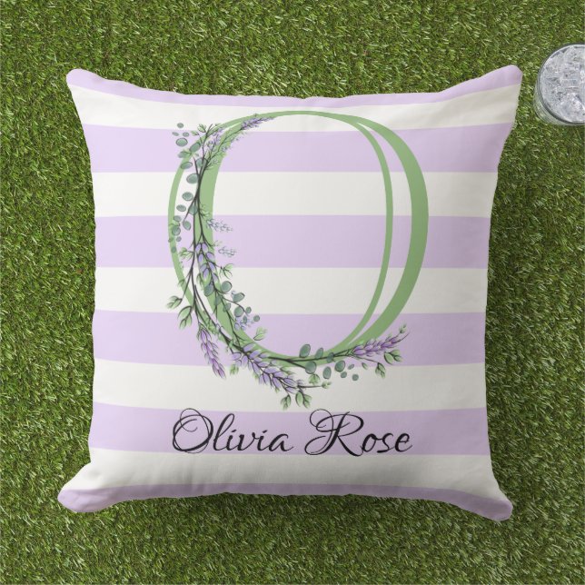 Lavender light purple white strips monogram cushion (Grass)