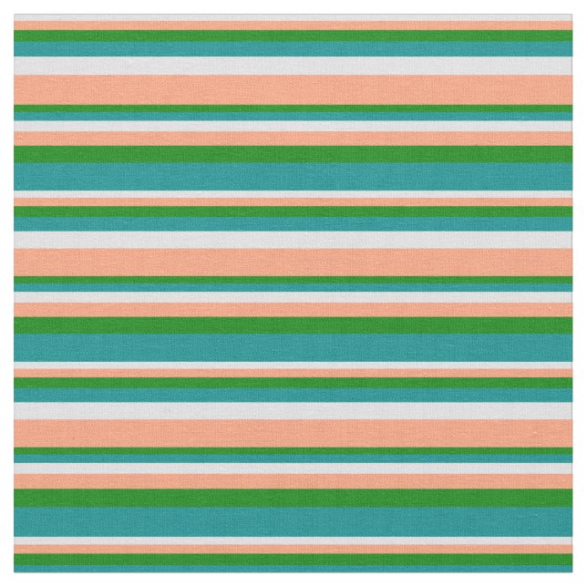 Lavender, Light Salmon, Green & Dark Cyan Lines Fabric (Close Up)