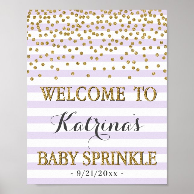Lavender Lilac and Gold Girl Baby Sprinkle Welcome Poster (Front)