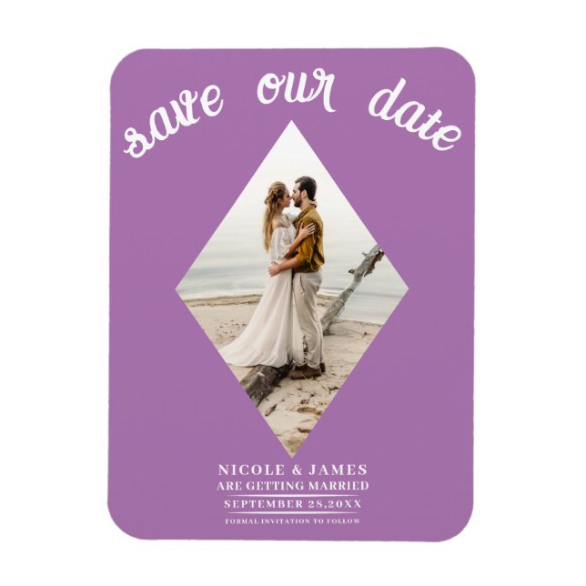 Lavender Lilac Diamond Photo Wedding Save the Date Magnet (Vertical)
