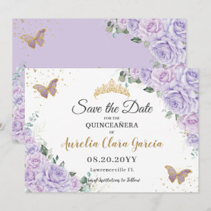 Lavender Lilac Floral Quinceañera 15 Save the Date