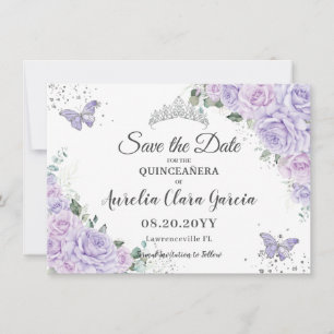 Lavender Lilac Floral Quinceañera 15 Save the Date Card