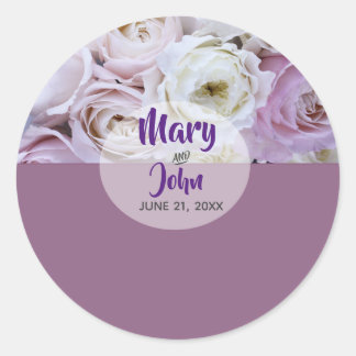 Lavender Lilac Floral Rose  Wedding Classic Round Sticker