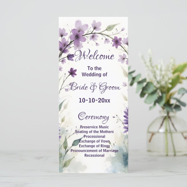 Lavender Lilac Floral Wedding Program (Standing Front)