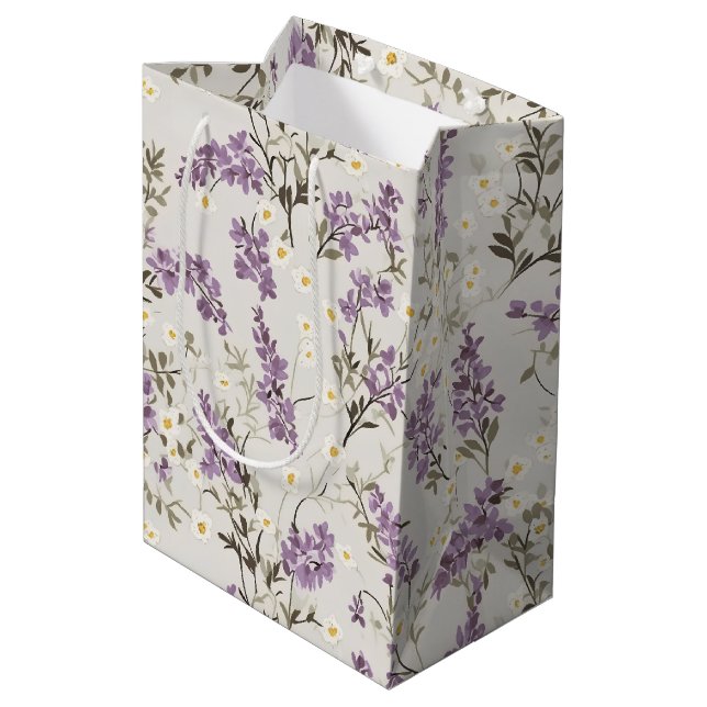 Lavender Lilac Flower Design Medium Gift Bag (Back Angled)