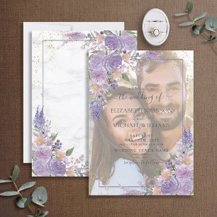 Lavender Lilac Gold Vellum Overlay Photo Wedding Invitation