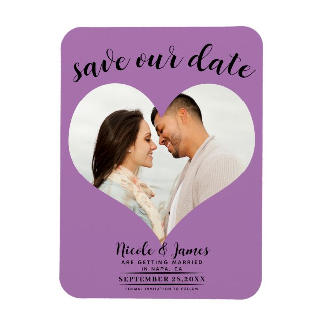 Lavender Lilac Heart Photo Wedding Save the Date Magnet (Vertical)