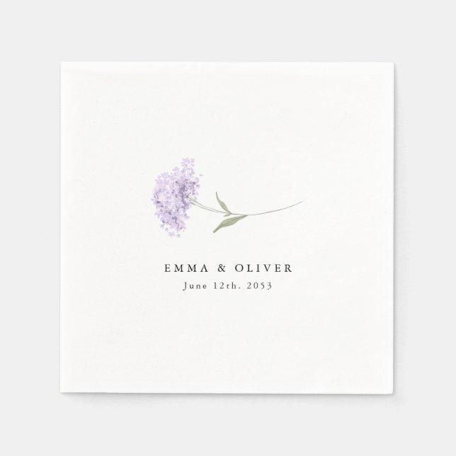 Lavender Lilac Hydrangea Personalized Wedding Napkin (Front)