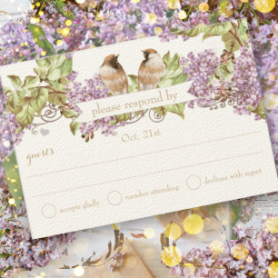 Lavender Lilac Love Bird Wedding RSVP Card