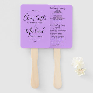 Lavender Lilac Orchid Script Wedding Program Hand Fan