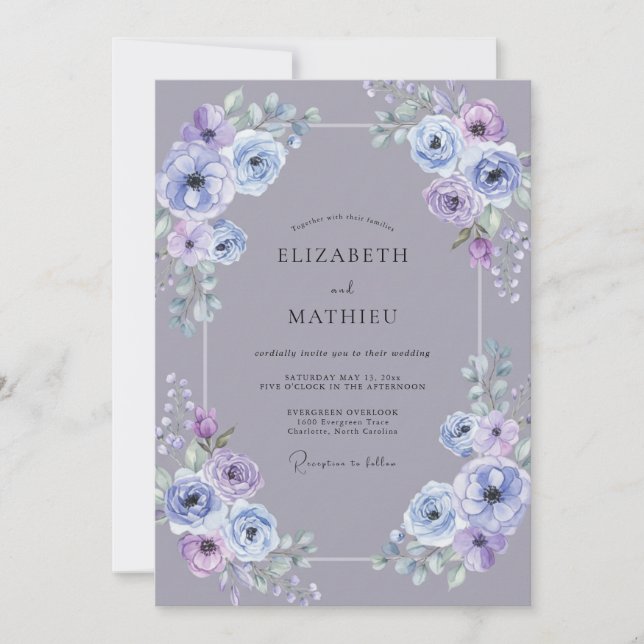 Lavender Lilac Peony Wedding Invitation (Front)