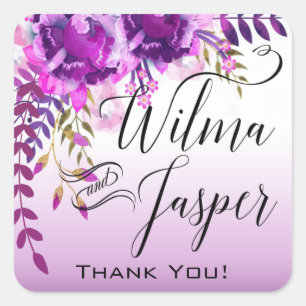 Lavender Lilac Plum Vines Floral Foliage Thank You Square Sticker