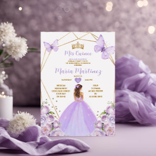 Lavender Lilac Princess Butterfly Gold Quiñceanera Invitation