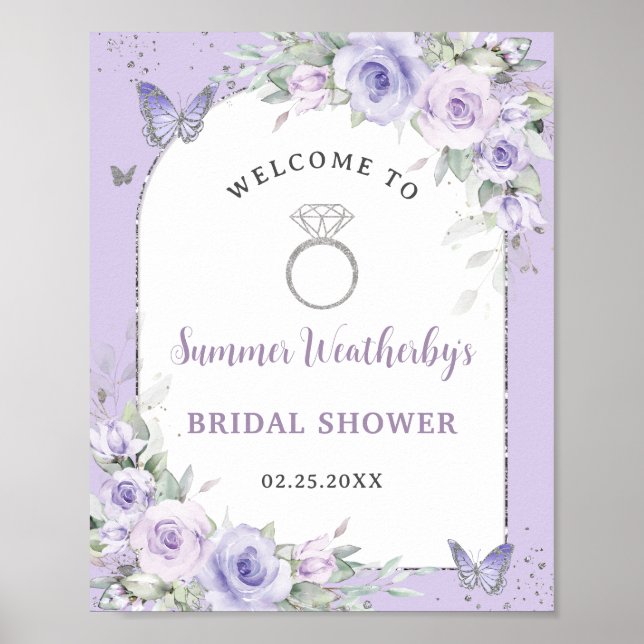 Lavender Lilac Purple Floral Bridal Shower Welcome Poster (Front)