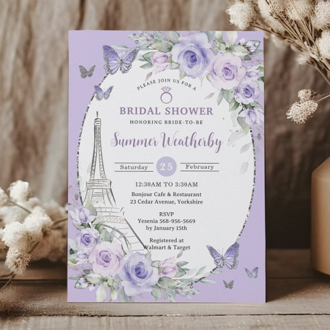 Lavender Lilac Purple Floral Paris Bridal Shower  Invitation (Creator Uploaded)