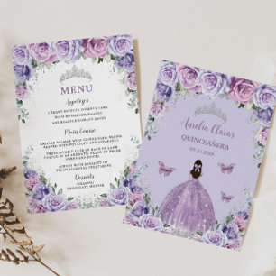Lavender Lilac Purple Rose Floral Quinceanera Menu