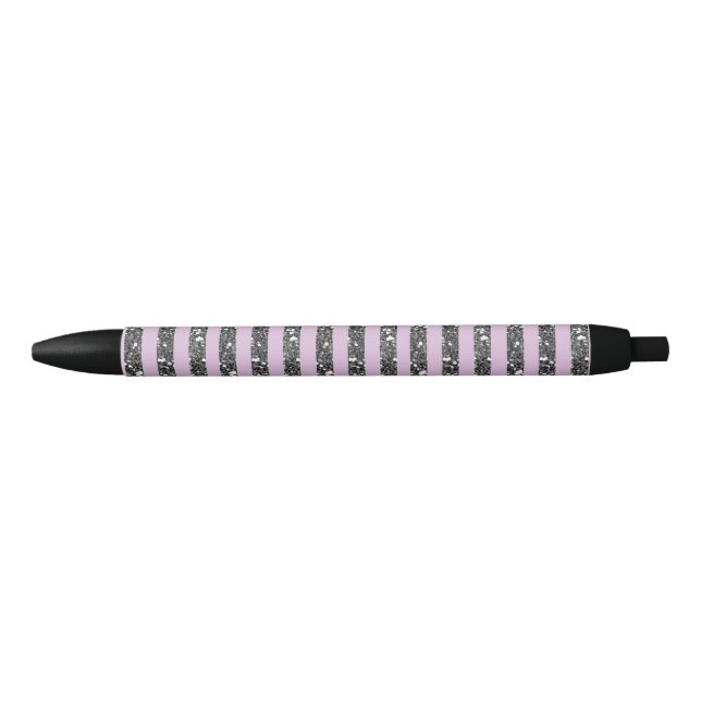 Lavender Lilac Purple Silver Glitter Stripes Blue Ink Pen (Front)