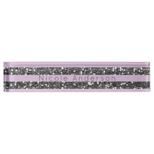 Lavender Lilac Purple Silver Glitter Stripes Nameplate