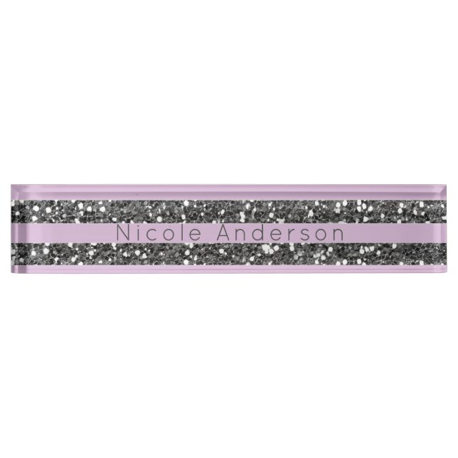 Lavender Lilac Purple Silver Glitter Stripes Nameplate (Front)