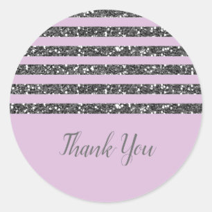 Lavender Lilac Purple Silver Glitter Stripes Party Classic Round Sticker