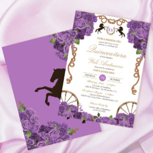 Lavender Lilac Roses Western Charra Quinceañera Invitation