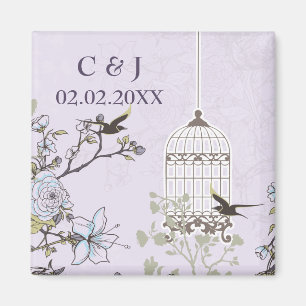 Lavender Lilac vintage birdcage birds wedding Magnet
