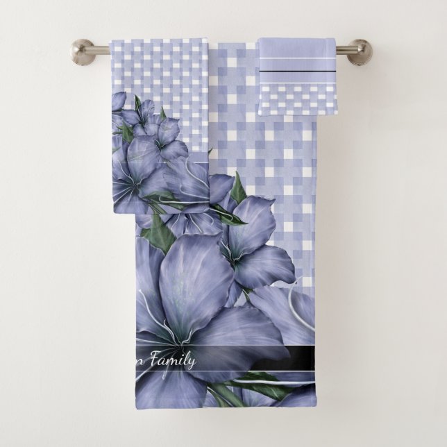 Lavender Lilies Checks Stripes Bath Towel Set (Insitu)