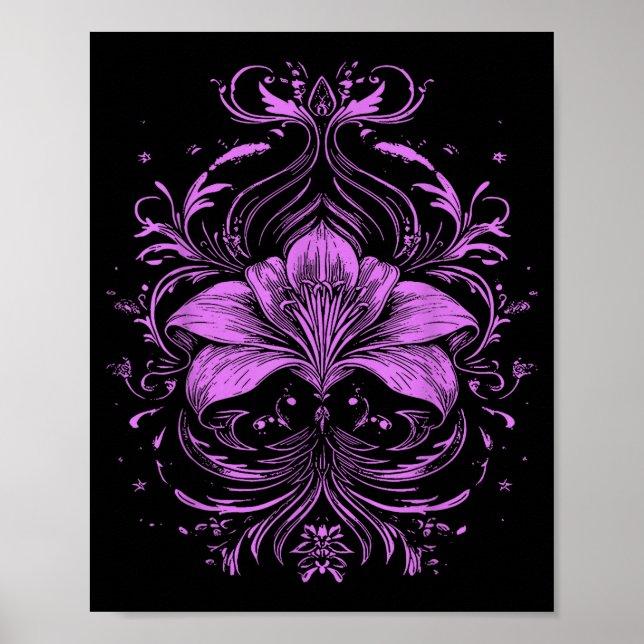 Lavender Lily Purple Wildflower Gothic Dark Design Poster (Front)