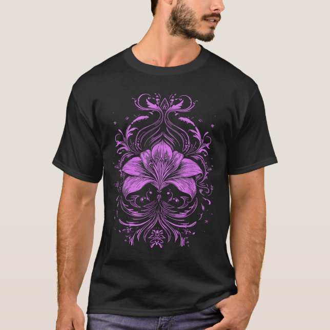 Lavender Lily Purple Wildflower Gothic Dark Design T-Shirt (Front)