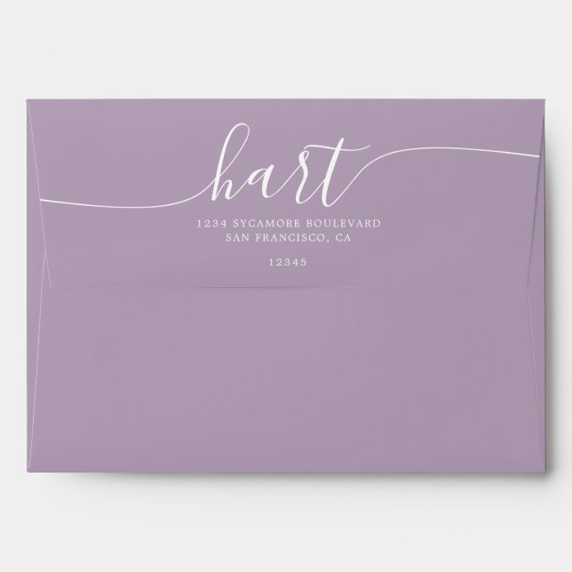 Lavender Lily with White Script Return Address Envelope (Back (Top Flap))